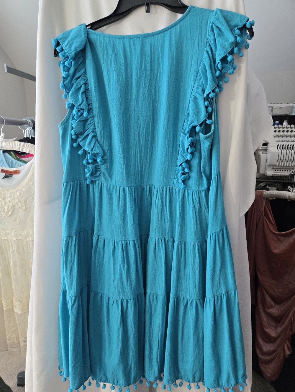 Umgee Turquoise Tiered Embroidered Babydoll Mini Dress - Picture 4 of 6